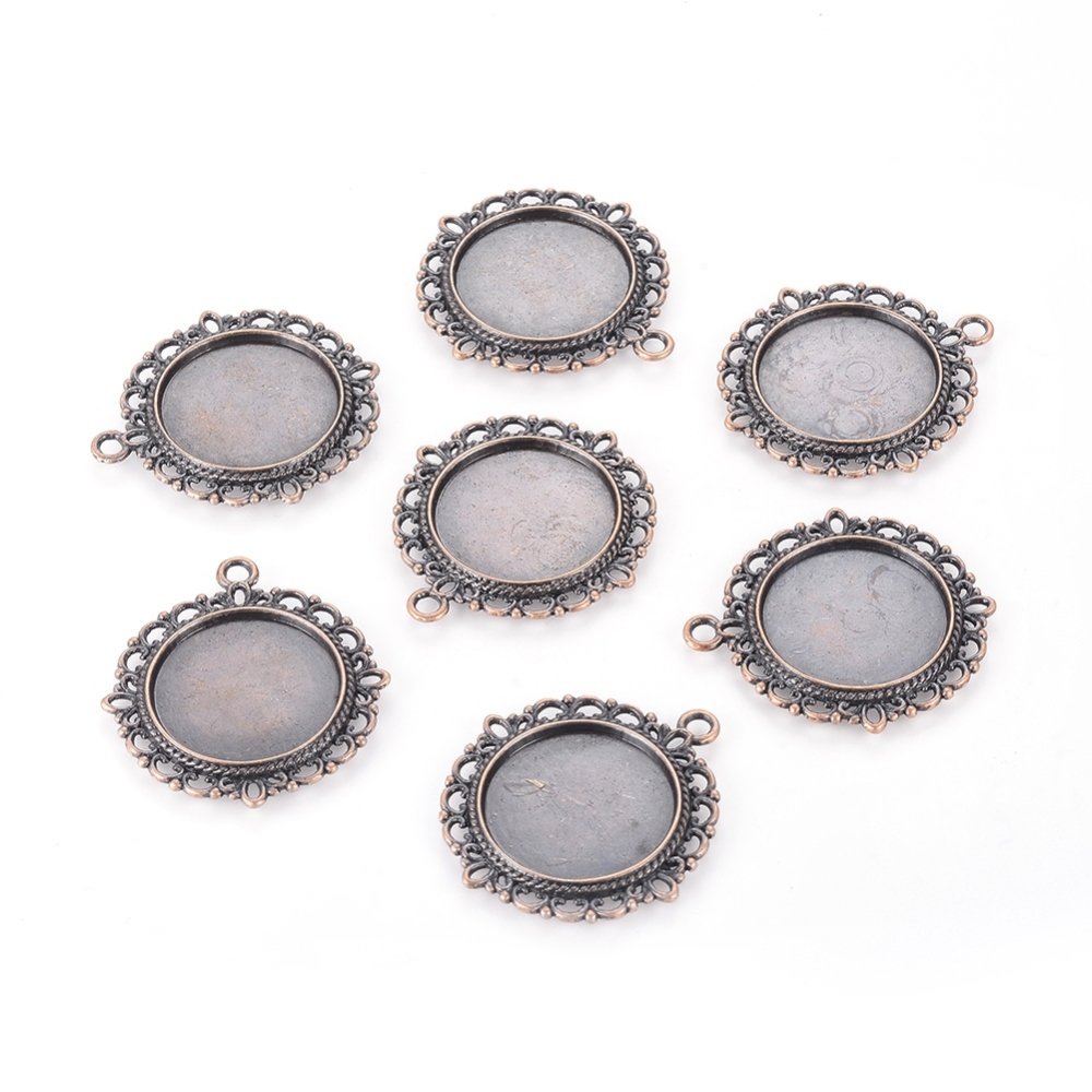 2 x 20mm koppar röd cabochon hållare, cabochon hängen 15290AS