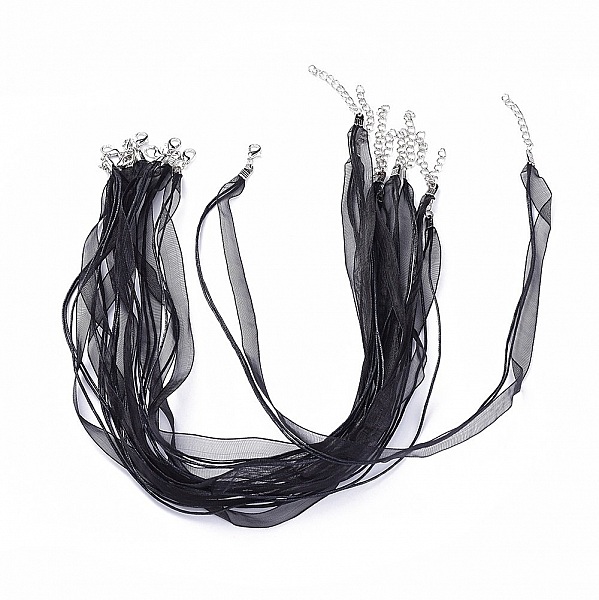 3 halsband av organza och svart vaxad sladd