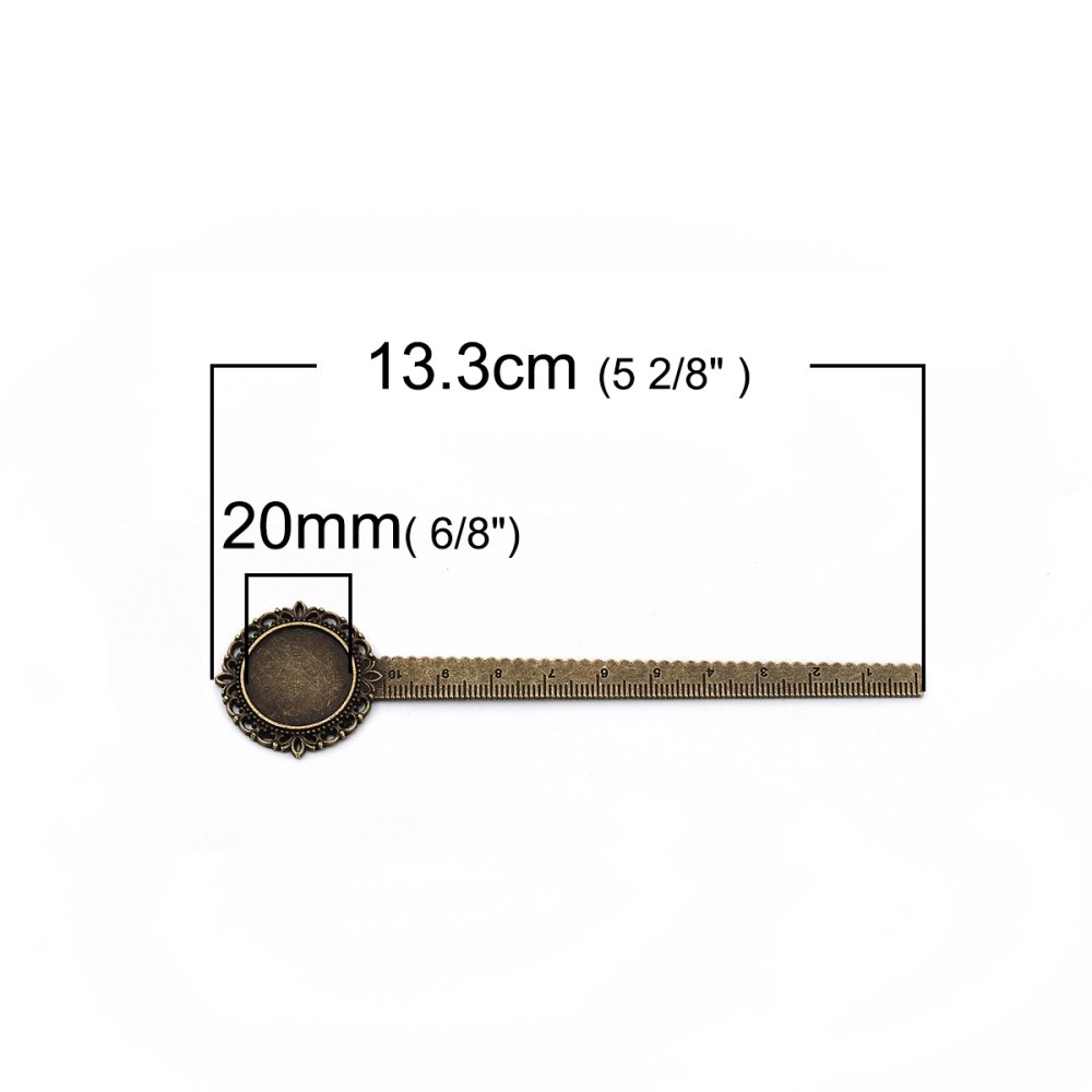 3 bokmärken linjal cabochon 20 mm N°01 Brons