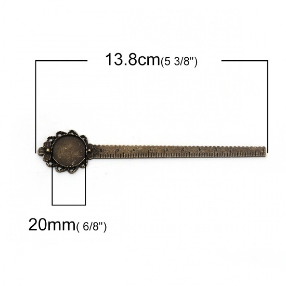 3 bokmärken linjal cabochon 20 mm N°02 Brons