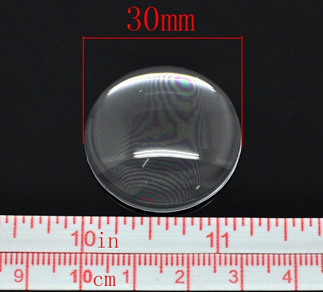 5 Cabochons Ronds 30 mm en verre Loupe transparent N&deg;13