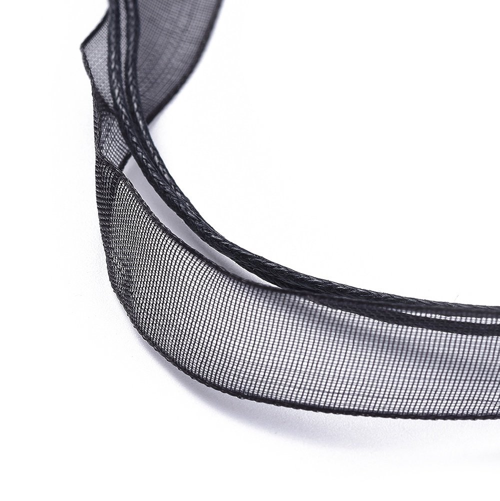 5 halsband av organza och svart vaxad sladd