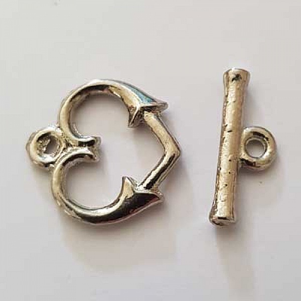 5 Fermoirs Toggle Motif Coeur Argent Vieilli N&deg;18