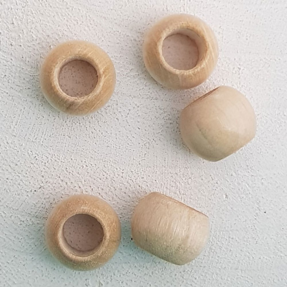 5 träpärlor runda 14/11 mm beige