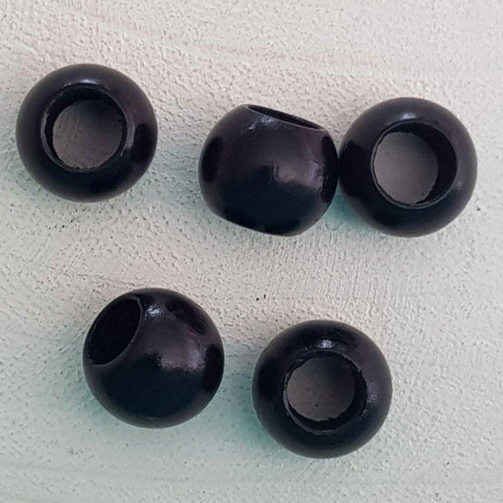 5 träpärlor runda 14/11 mm svarta
