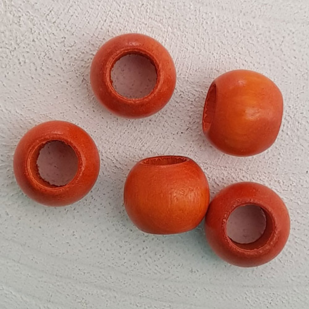 5 träpärlor runda 14/11 mm orange
