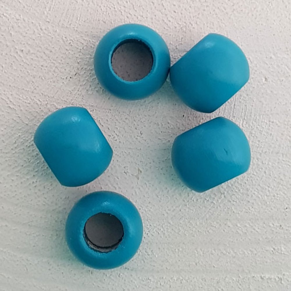 5 träpärlor runda 14/11 mm turkos