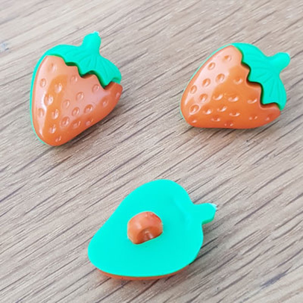 Fantasyknappar, barn, bebisar Jordgubbsmönster N°03 grönt och orange