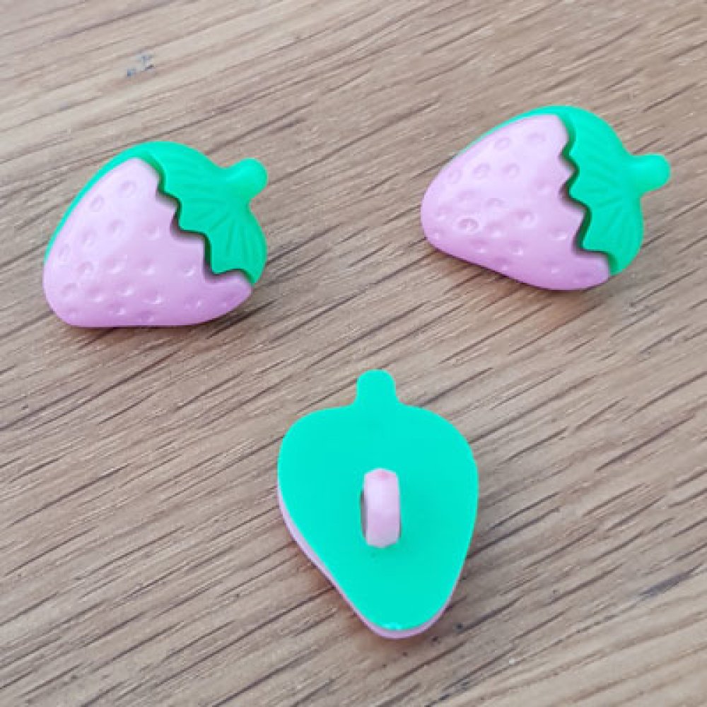 Fancy knappar, barn, bebisar Jordgubbsmönster N°08 grönt och rosa