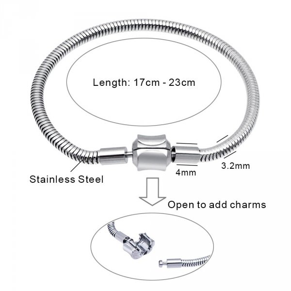 Bracelet Acier Inoxydable N&deg;06 Argent Fermoir Clip 21 cm