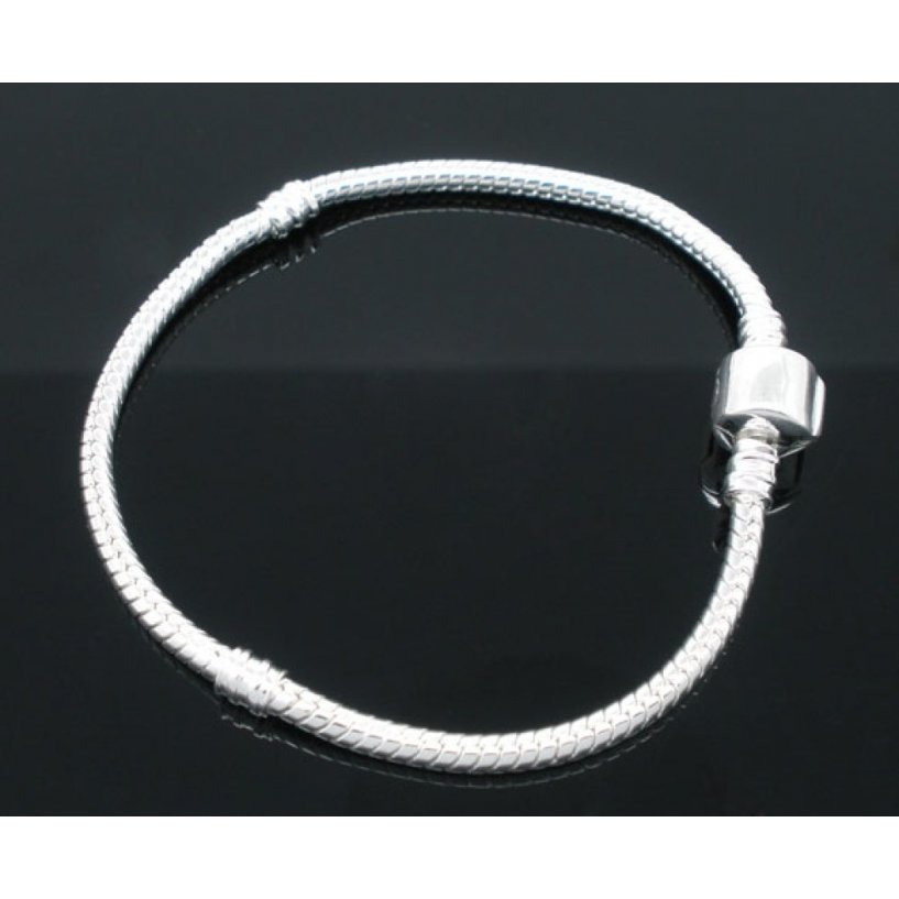 European Clip Armband 17 cm Slät lås Silverpläterat 925