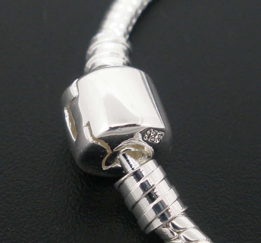 European Clip Armband 21 cm Slät lås Silverpläterat 925