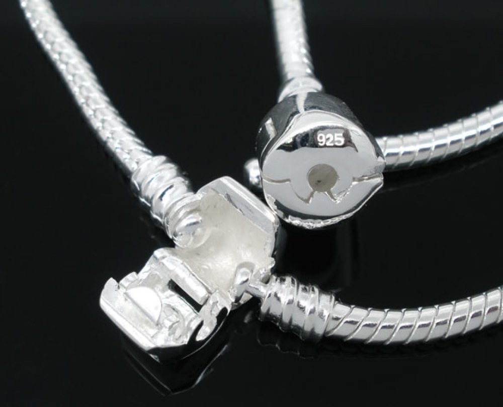 European Clip Armband 21 cm Slät lås Silverpläterat 925