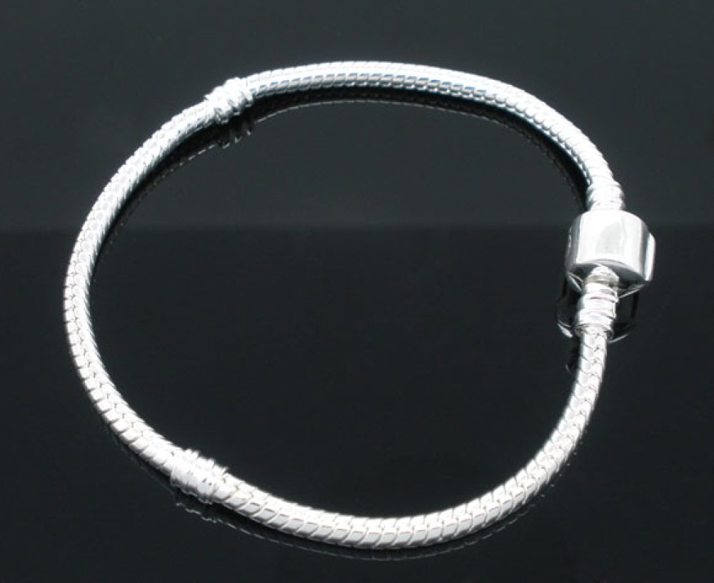 European Clip Armband 22 cm Slät lås Silverpläterad 925