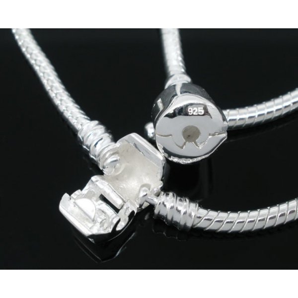 European Clip Armband 23 cm Sl&auml;t l&aring;s Silverpl&auml;terat 925