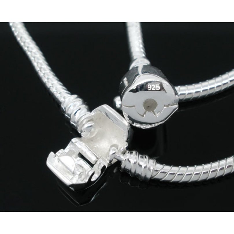 European Clip Armband 23 cm Slät lås Silverpläterat 925