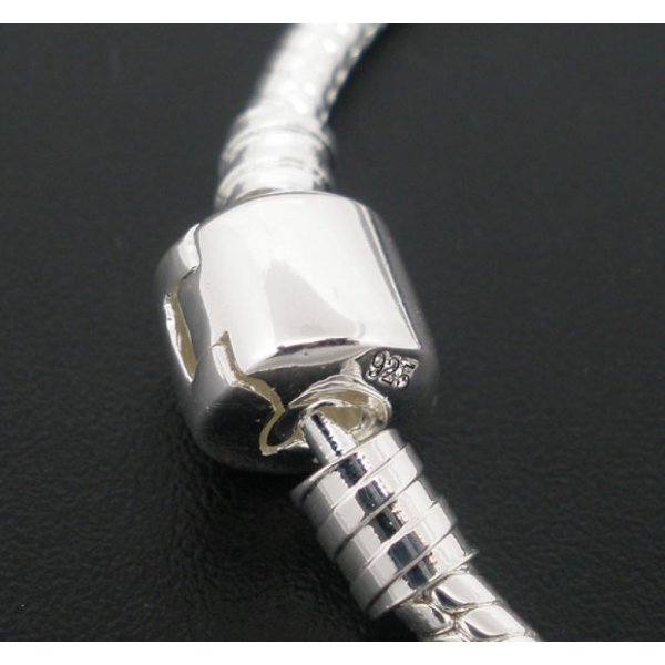 European Clip Armband 23 cm Sl&auml;t l&aring;s Silverpl&auml;terat 925