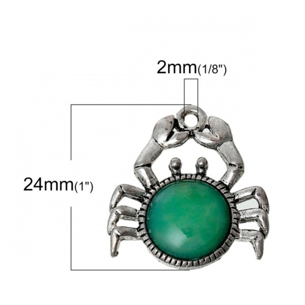 Charm grön krabba stjärntecken cancer silver metall N°02
