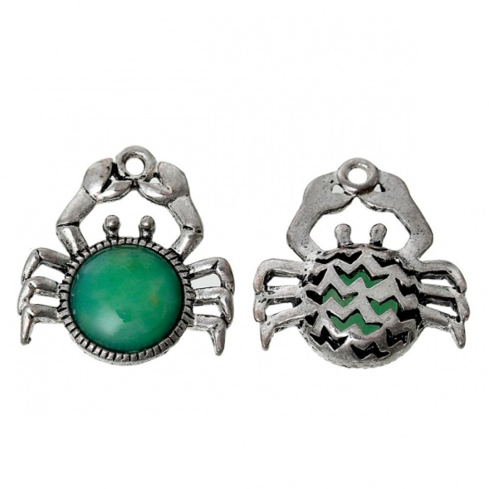 Charm grön krabba stjärntecken cancer silver metall N°02