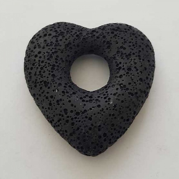 Breloque Divers N&deg;086-01 Pendentif C&oelig;ur Pierre De Lave Noir