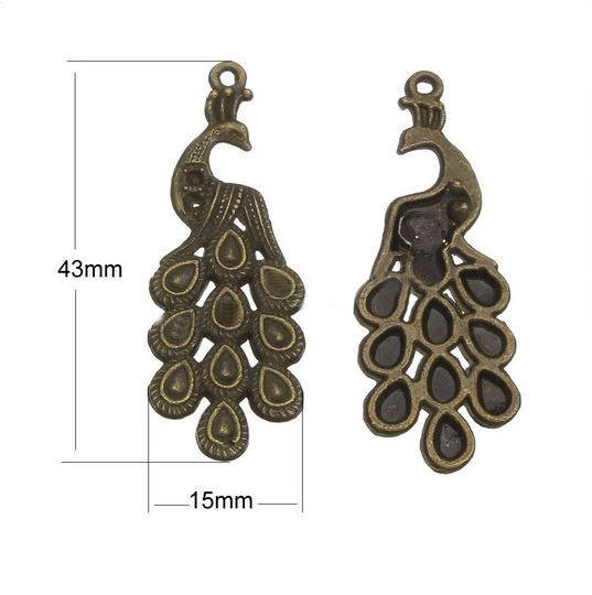 Påfågel charm i brons Metal-02 Påfågel hänge 