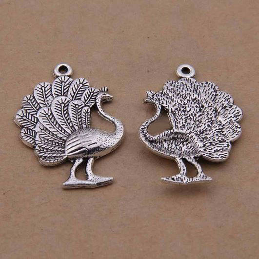 Peacock Charm i silvermetall-01 Peacock Pendant 