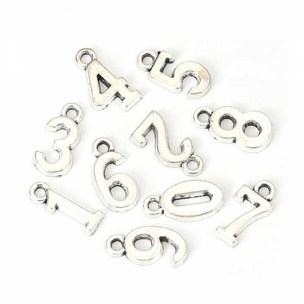 Breloque pendentif chiffre Argent lot 10 pi&egrave;ces de 0 &agrave; 9