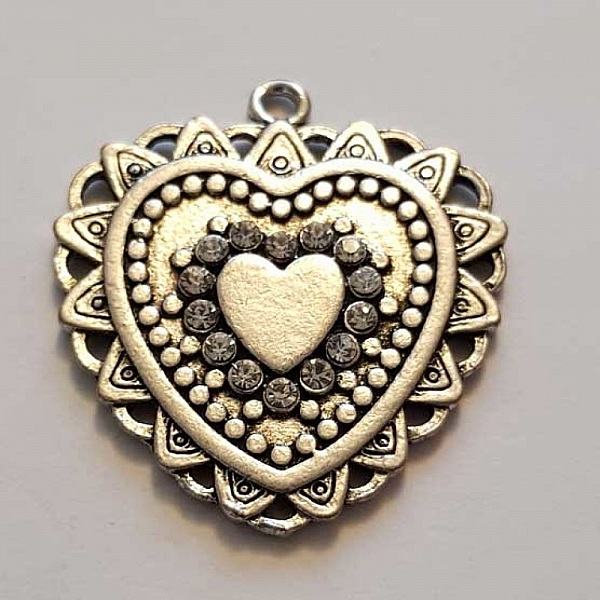 Breloques C&oelig;ur N&deg;68 Argent et Strass