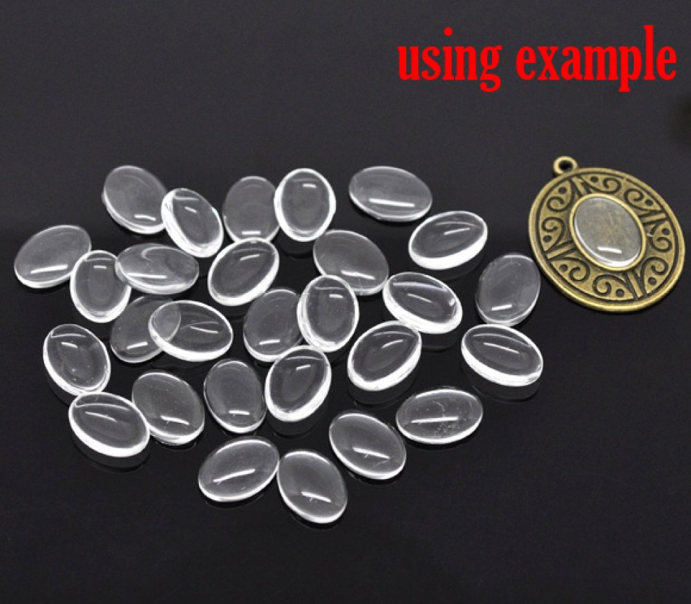 Oval Cabochon 10 x 14 mm x 2 stycken i klart glas N°16