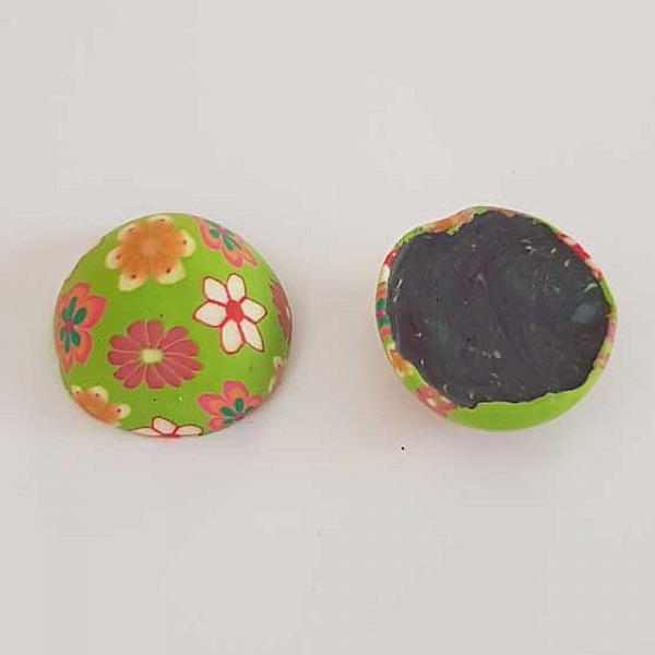 Cabochon p&acirc;te polym&egrave;re 20 mm Fleur Vert N&deg;01