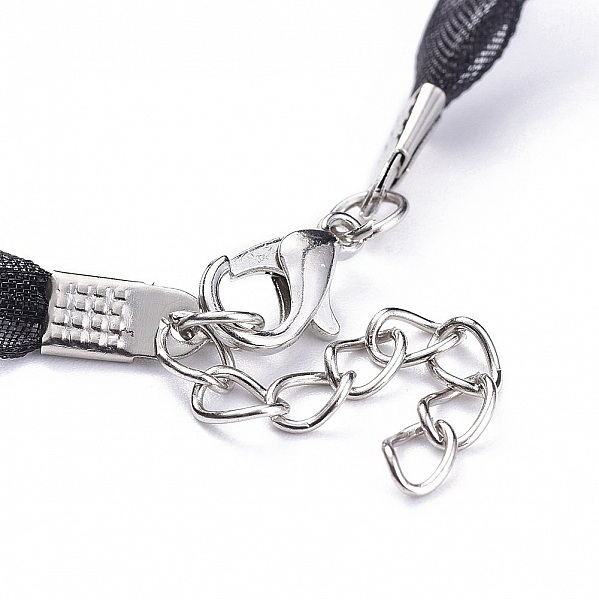 Halsband med organzaband N&deg;04 och svart vaxad sladd