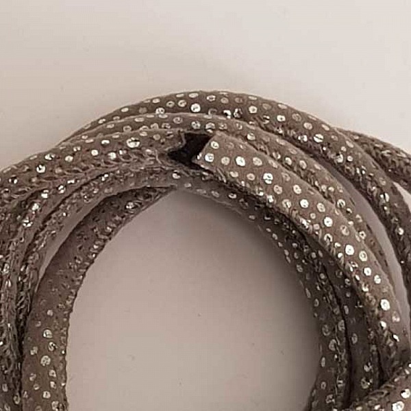 Cordon Rond 6 mm Gris et Petits Pois Argent&eacute; x 1 m 60 .