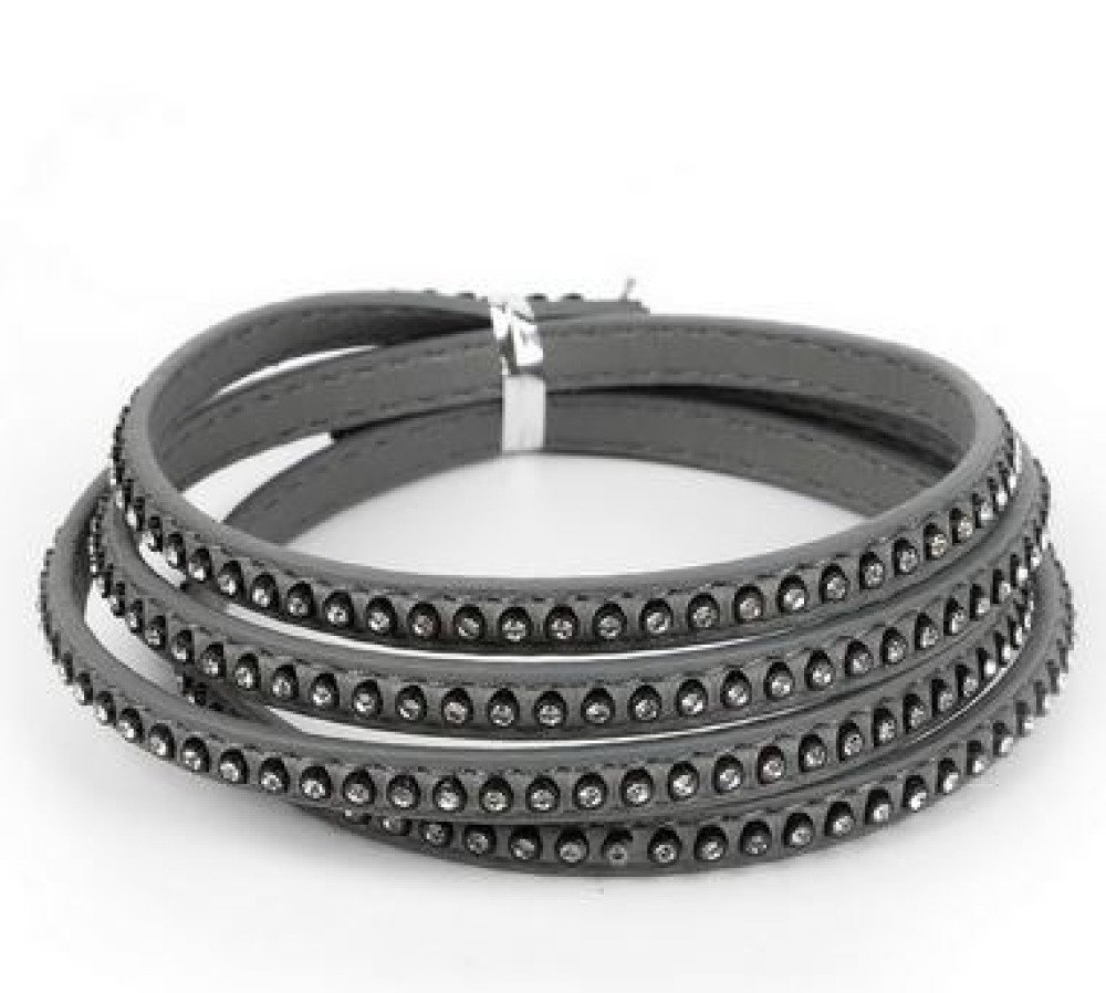 Läder 06 mm grått inläggningar med strass 1 meter