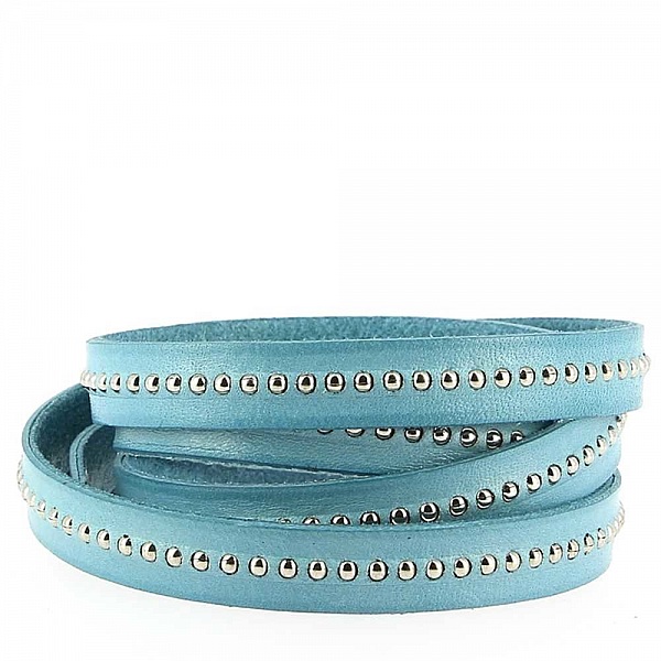 10 mm Sky Blue Ball Leather med nickelfri kedja per 20 cm