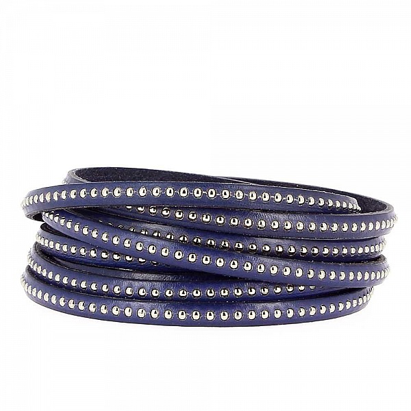 Dark Cobalt Ball Leather 06 mm med nickelfri kedja per 20 cm