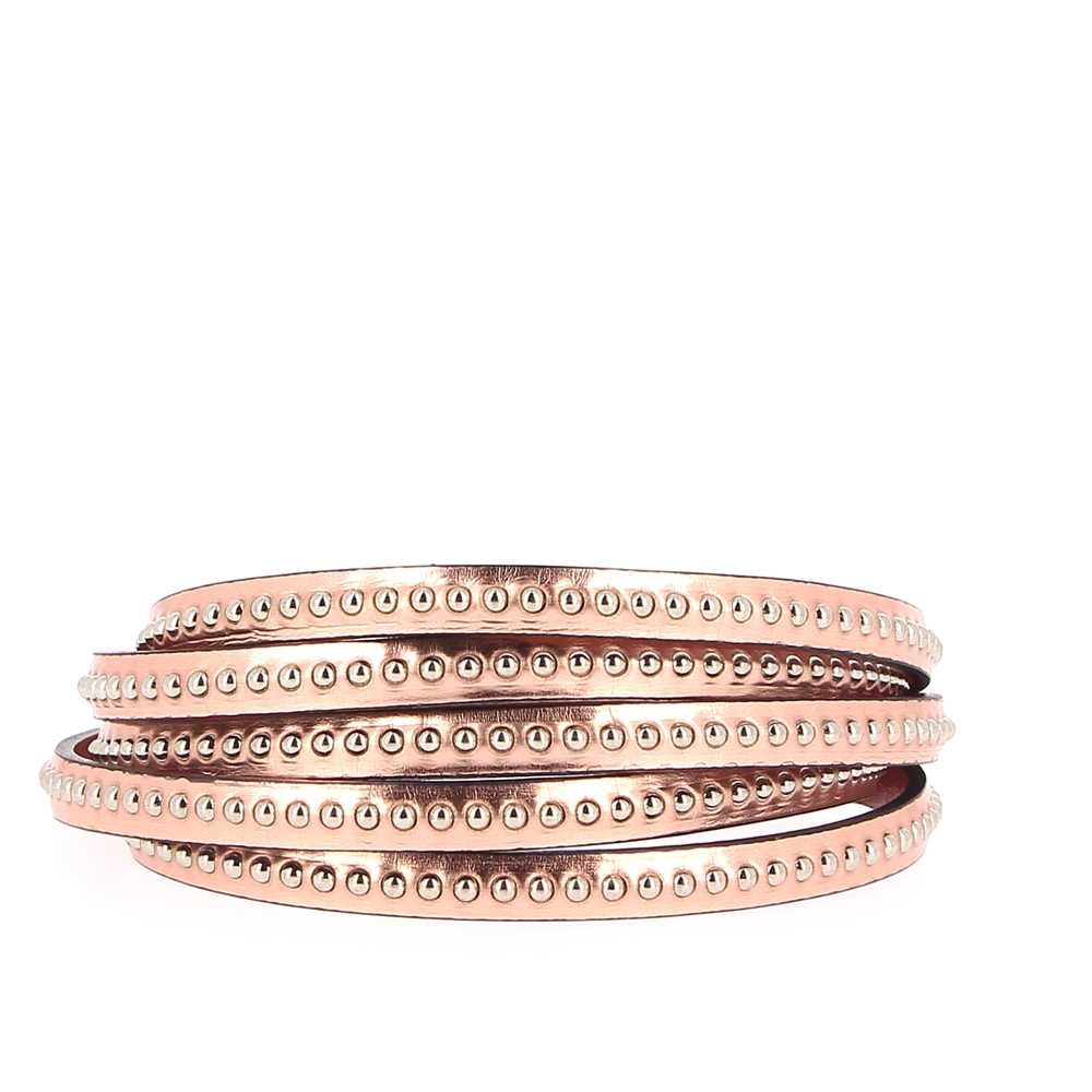 06 mm Rose gold mirror ball leather med nickelfri bollkedja per 20 cm