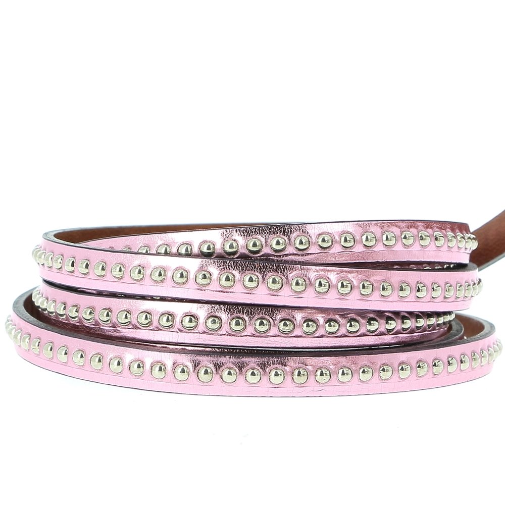 Läderspegelboll Pink Metal 06 mm med nickelfri bollkedja per 20 cm