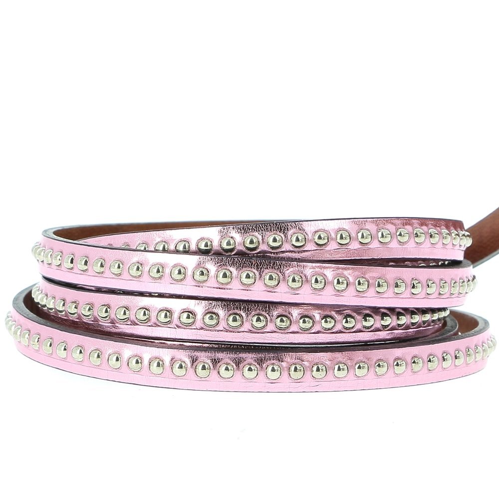 Läderspegelboll Pink Metal 06 mm med nickelfri bollkedja per 20 cm