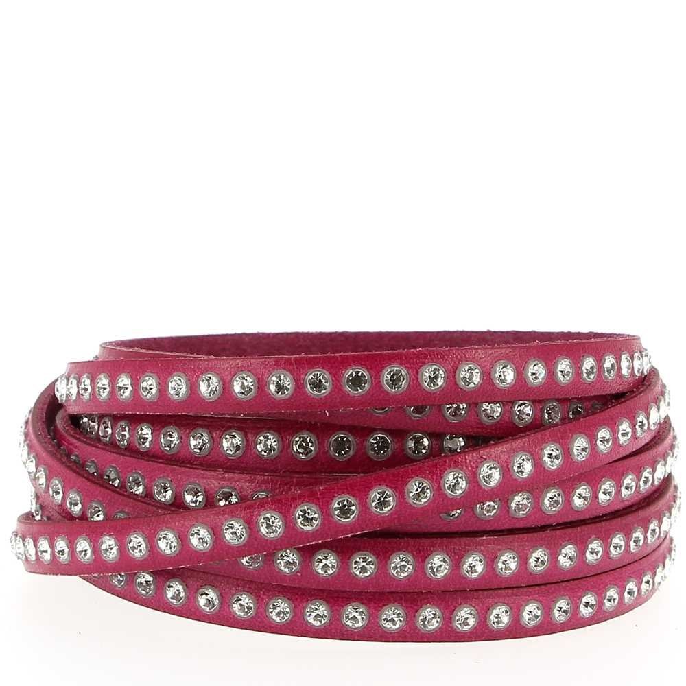 Fuchsia läder 06 mm Swarovski strass per 20 cm