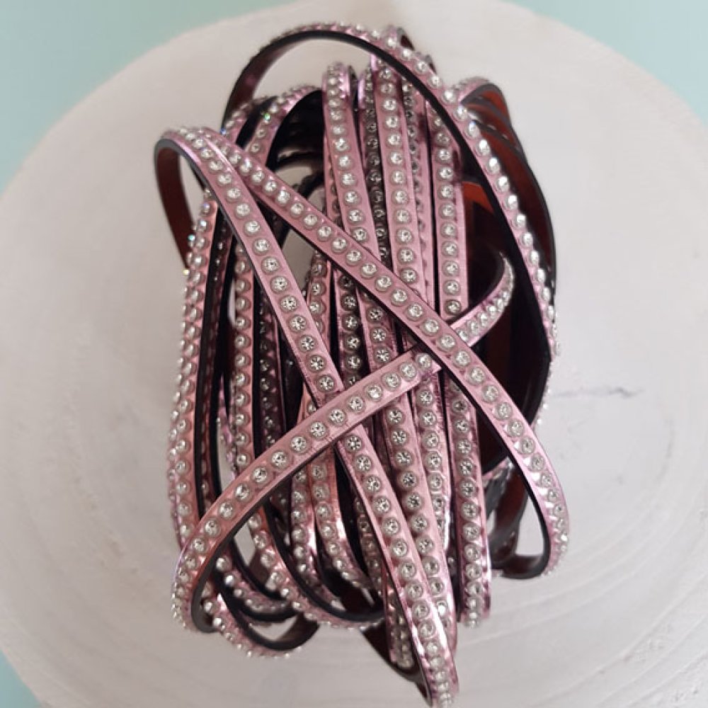 Läderspegel Rosa metall 06 mm Swarovski Strass per 20 cm