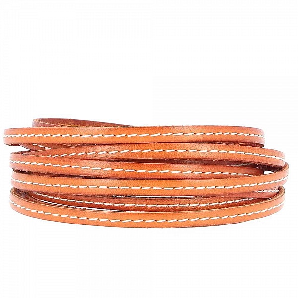 Platt kalvl&auml;der Orange 05 mm x 20 cm Sydd med 1 vit tr&aring;d