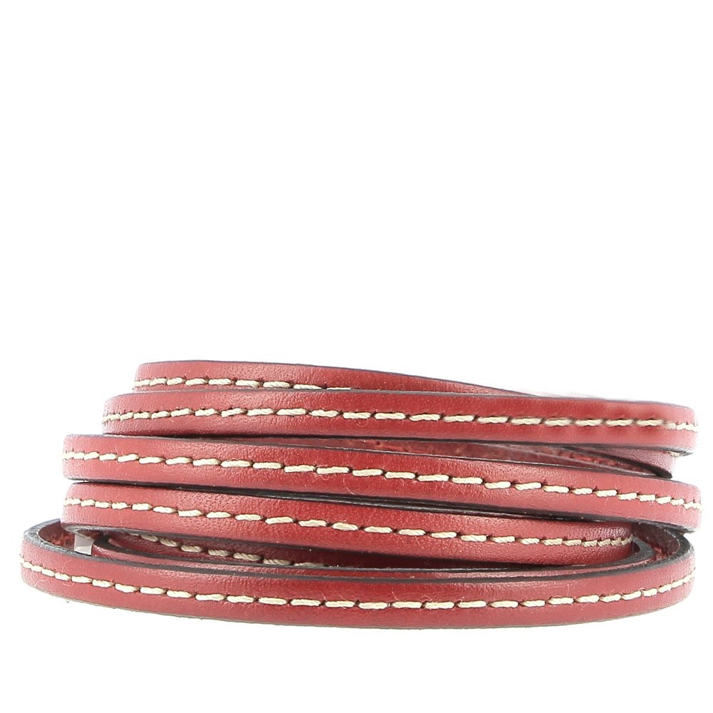 Rött kalvplatt läder 05 mm x 20 cm Sydd 1 vit tråd