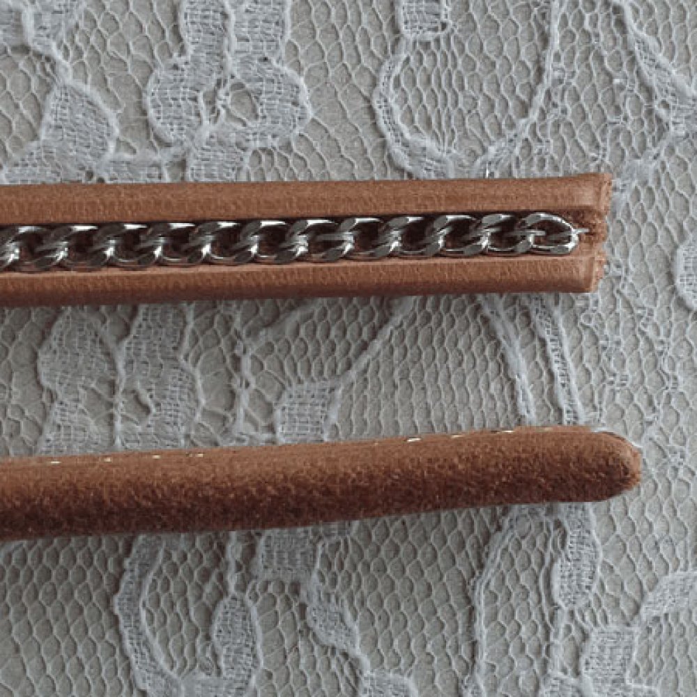 Naturligt Regaliz-läder 10 mm med silverkedja per 20 cm