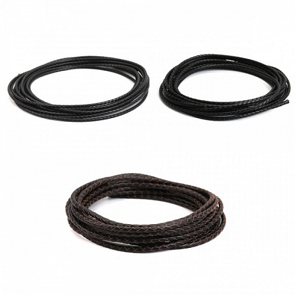 Cuir rond tress&eacute; Noir 03 mm x 5 m&egrave;tres