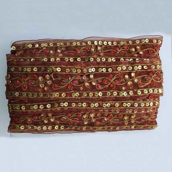 Dentelle Entre Deux Paillette Sequin Marron et Dor&eacute; 50 mm