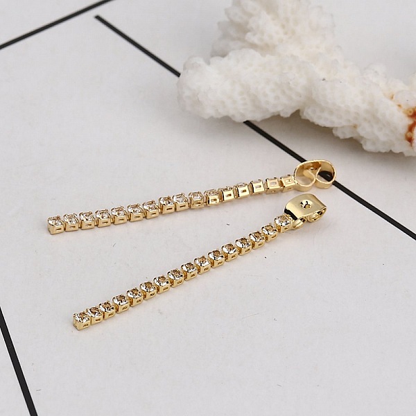 Embout de Boucles d'Oreilles N&deg;02 en Cuivre Plaqu&eacute; Or V&eacute;ritable &agrave; Strass Transparent