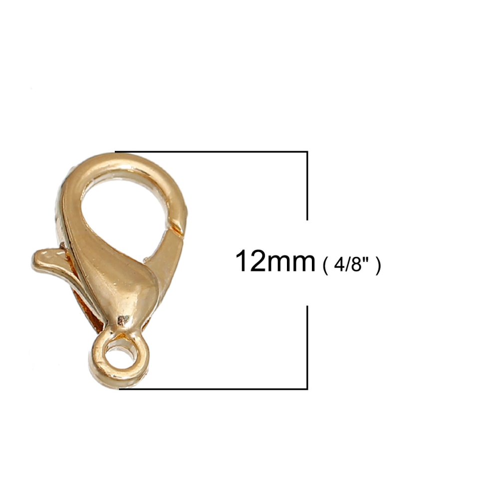 Hummerlås 12 x 7 mm äkta guldpläterat 14K