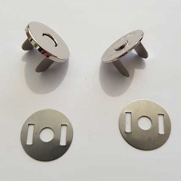 Fermoir aimant&eacute; Argent&eacute; 18 mm pour fermeture de sac, pochette