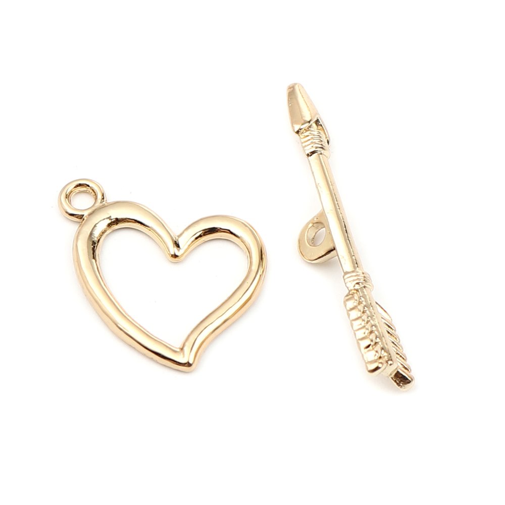 16K guldpläterade Toggle Clasps hjärta och pil design N°01