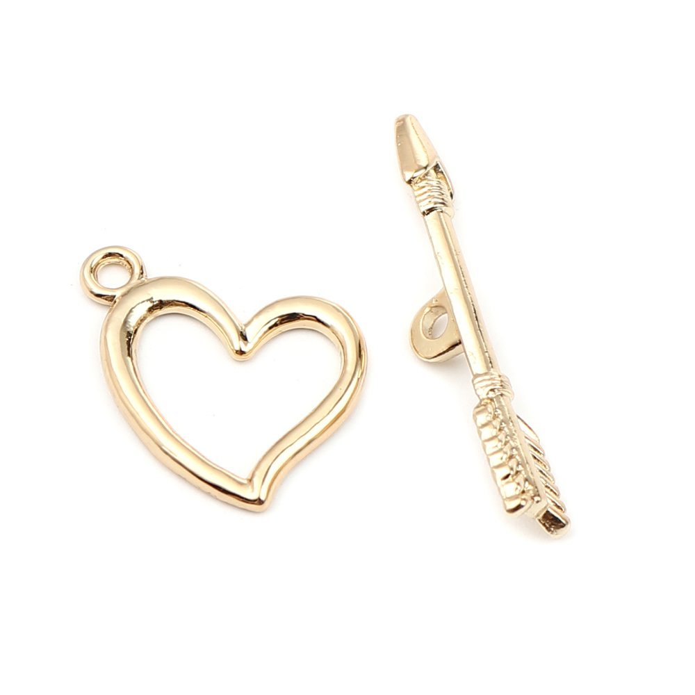 16K guldpläterade Toggle Clasps hjärta och pil design N°01